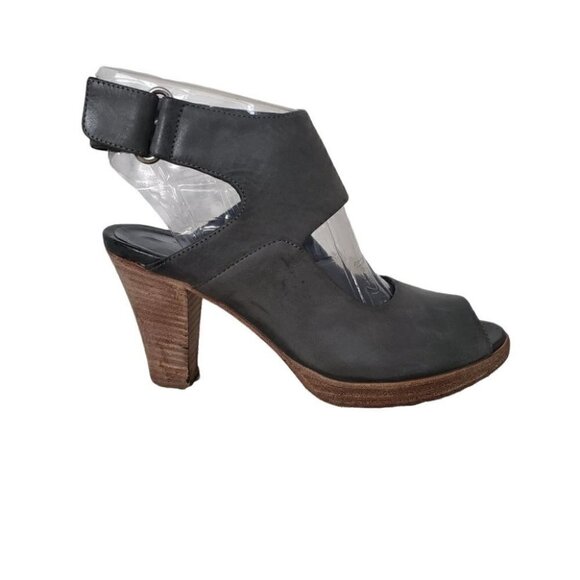 Zeha Berlin gray nubuck leather peep toe ankle strap heeled sandals - Picture 1 of 11